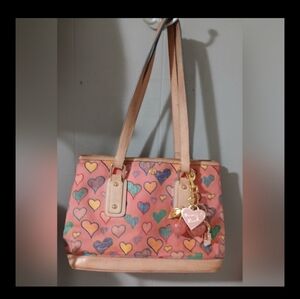 DOONEY,VINTAGE! MADE IN ITALY,  Dooney & Bourke Pink Multicolor Heart-Print Tote